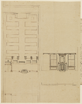 214277 Plattegrond van het bordes en de tuin van het huis Nieuwegracht 64 te Utrecht; met een opstand van de tuinkamer ...